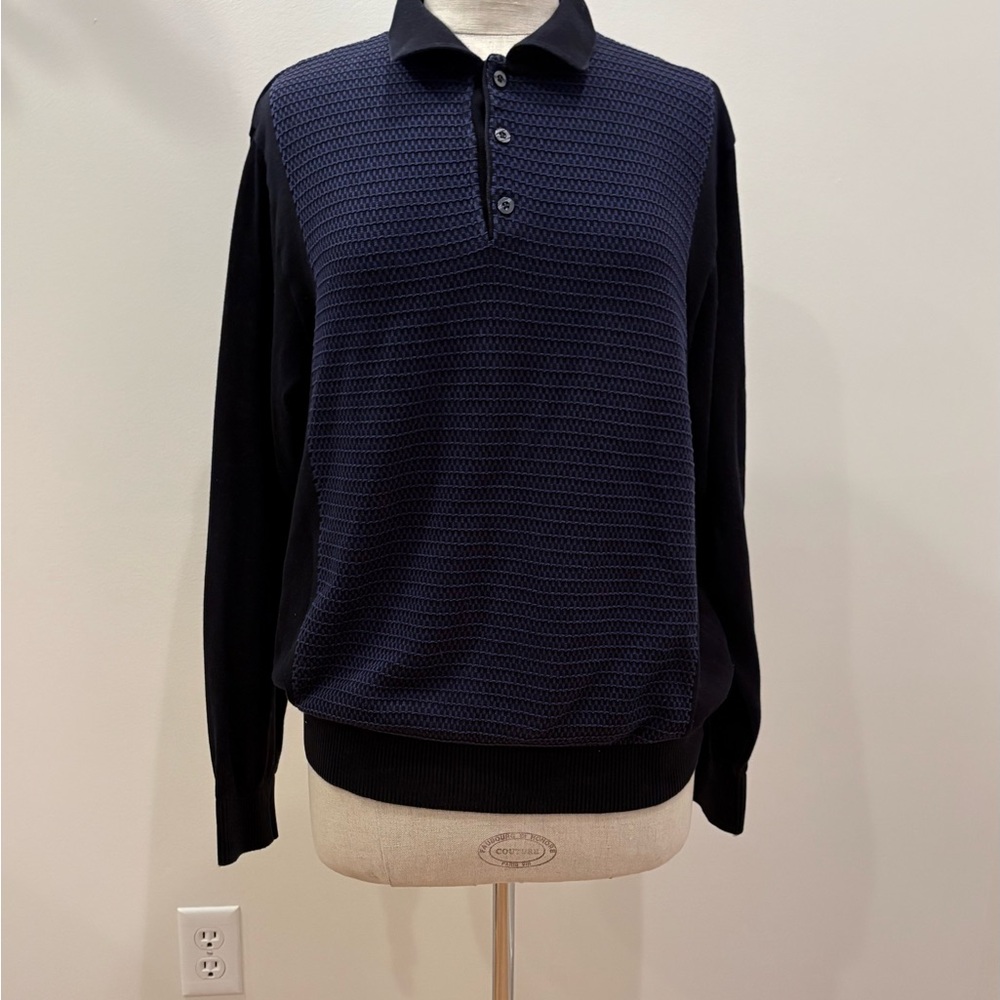 St Croix High End Knitwear Black and Blue Polo Two Tone Sweater Size L